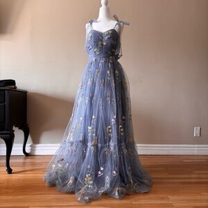 Elegant Blue Floral Dress